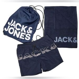 NWT Jacks & Jones Men’s Beach Pack Blue Athletic Shorts Beach Towel Backpack - M